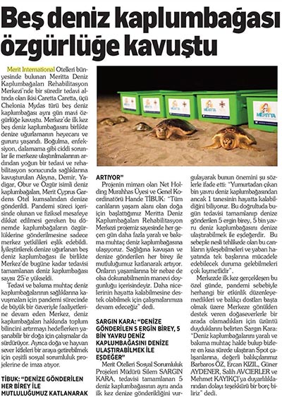 Beş Deniz Kaplumbağası Özgürlüğüne Kavuştu