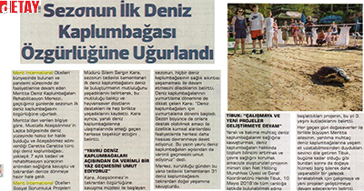 Sezonun ilk denizkaplumbağası Özgürlüğüne uğurlandı