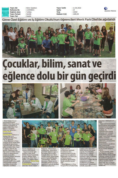 Girne Özel Eğitim Ve İş Eğitim Okulu nun Öğrencileri Merit Park Otel de Ağırlandı