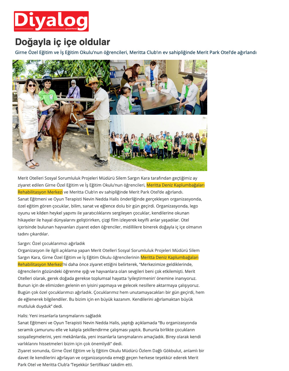 Girne Özel Eğitim Ve İş Eğitim Okulu nun Öğrencileri Merit Park Otel de Ağırlandı