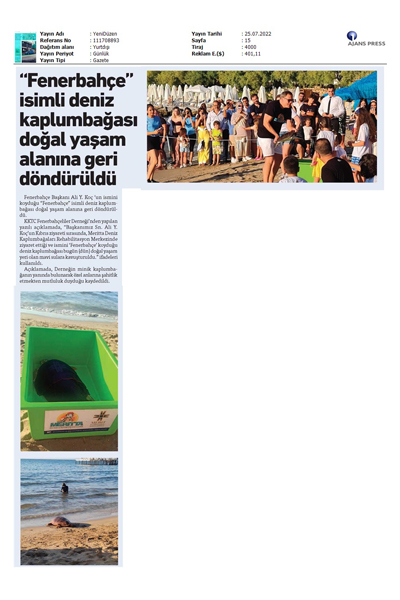 Fenerbahçe isimli deniz kaplumbağası doğal yaşamına döndü