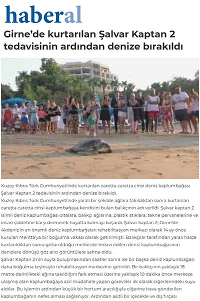 Girne’de kurtarılan Şalvar Kaptan 2 tedavisinin ardından denize bırakıldı