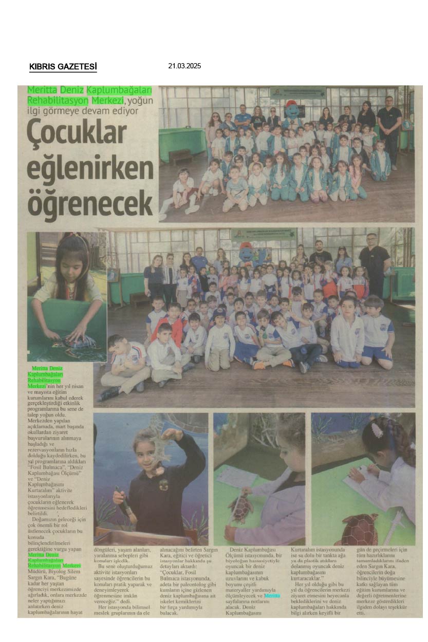 Meritta Deniz Kaplumbağaları Rehabilitasyon Merkezi Çocukları Ağırladı