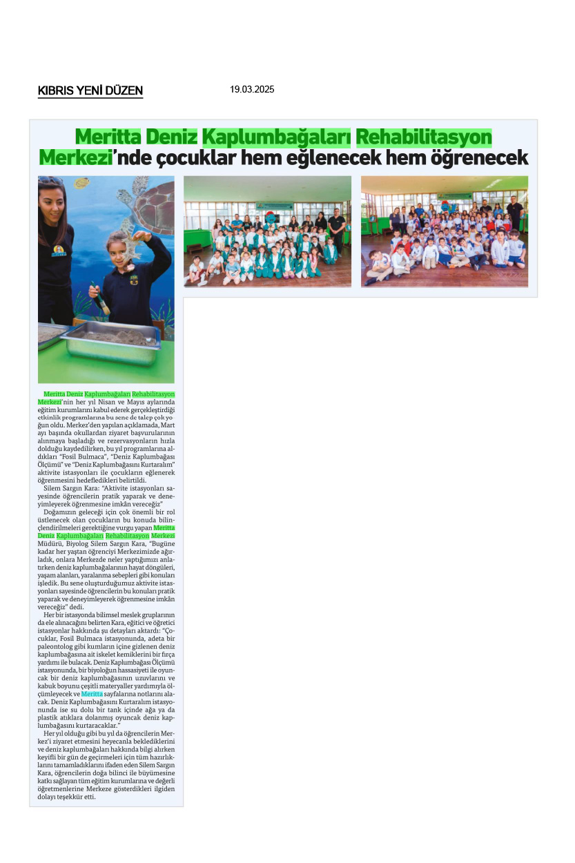 Meritta Deniz Kaplumbağaları Rehabilitasyon Merkezi Çocukları Ağırladı