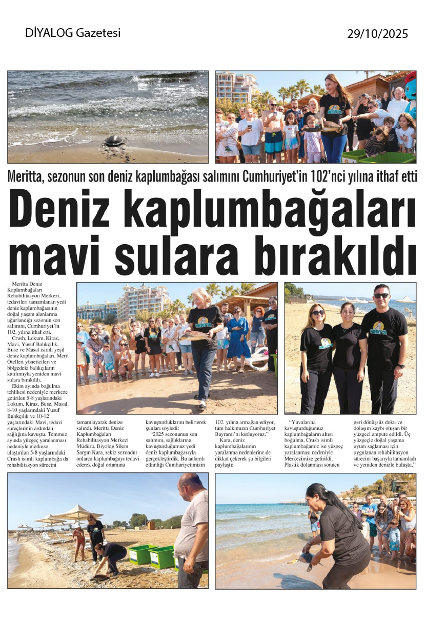 Meritta, Deniz Kaplumbağalarını Cumhuriyetin 102. Yılına Armağan Etti