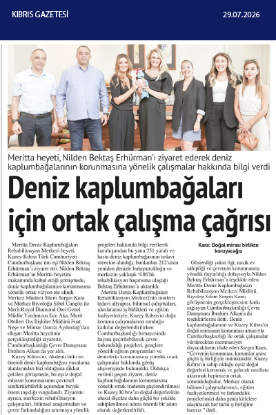 DENİZ KAPLUMBAĞALARI İÇİN ORTAK ÇALIŞMA ÇAĞRISI